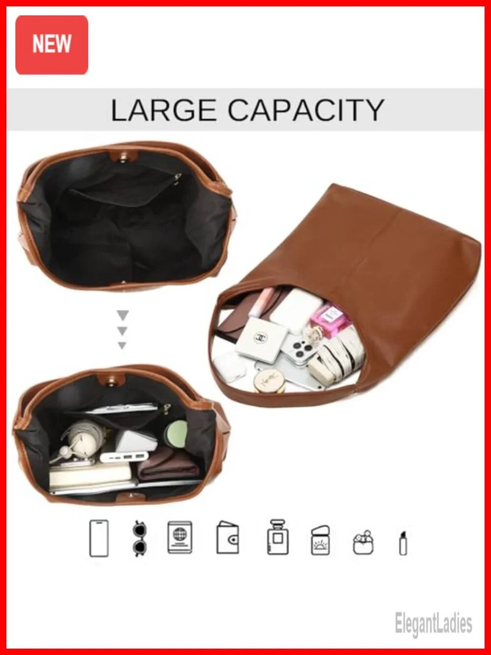Soft Lychee PU Leather Slouchy Hobo Bag Shoulder Tote Handbag